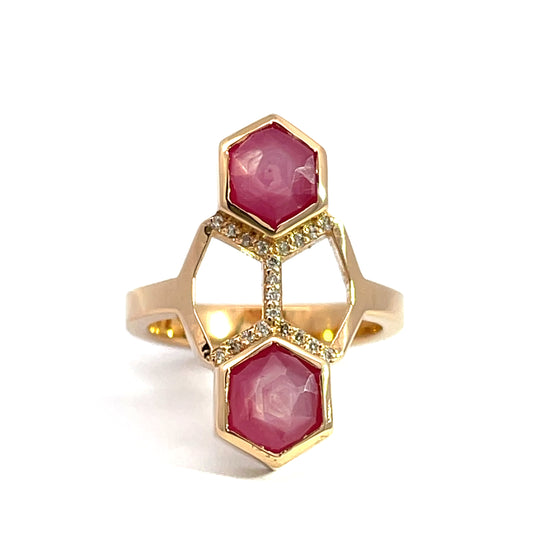 Double Hexagon Pink Sapphire Ring