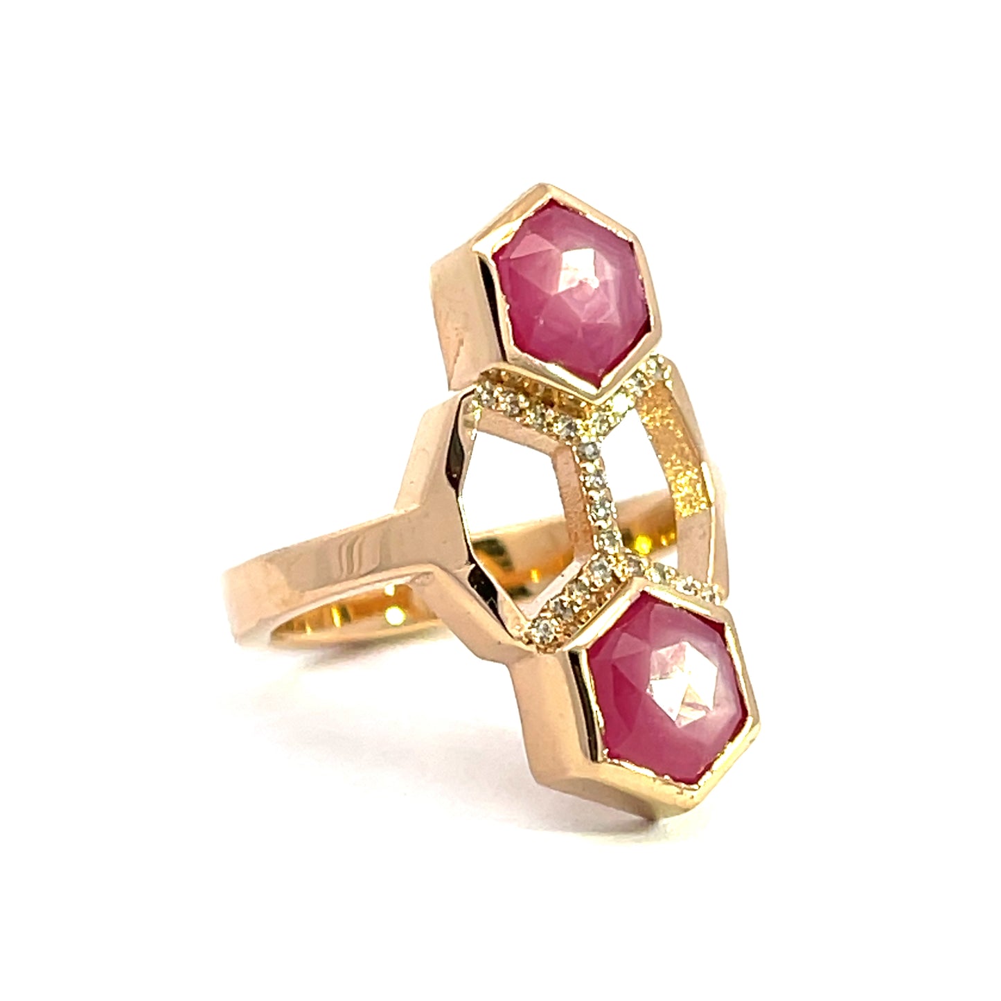 Double Hexagon Pink Sapphire Ring