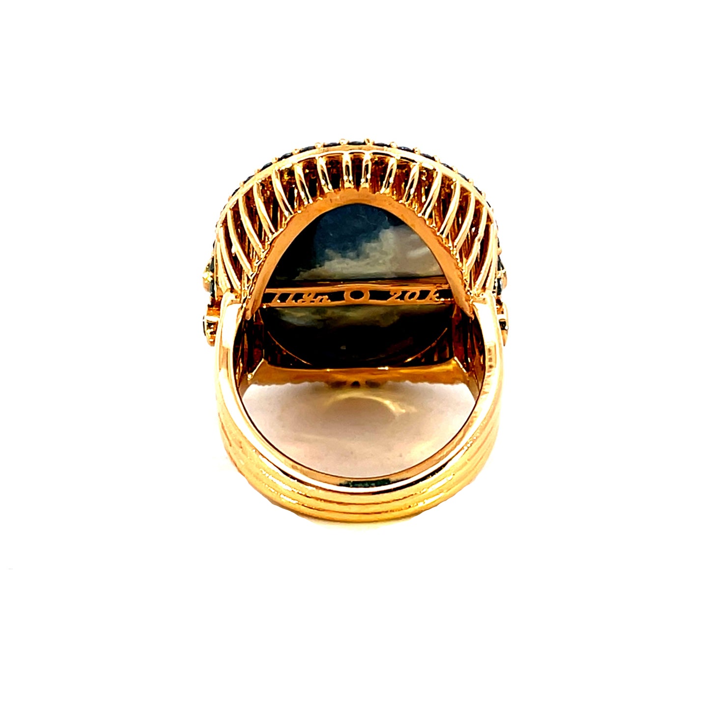 18k Rose Gold Australian Opal Ring with Blue and Yellow Diamonds