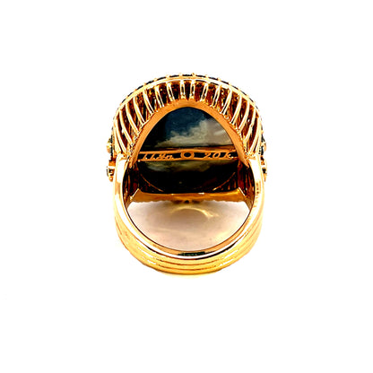 18k Rose Gold Australian Opal Ring with Blue and Yellow Diamonds