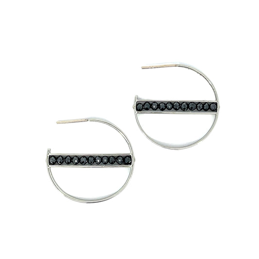 18k White Gold Black Diamond Hoops