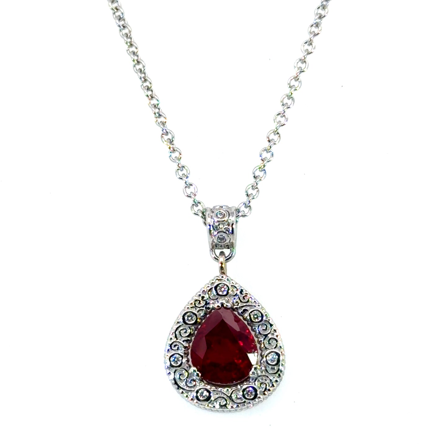 18k White Gold Teardrop Ruby Pendant