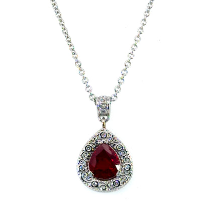 18k White Gold Teardrop Ruby Pendant