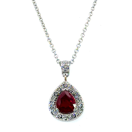 18k White Gold Teardrop Ruby Pendant