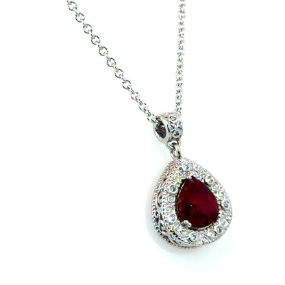 18k White Gold Teardrop Ruby Pendant