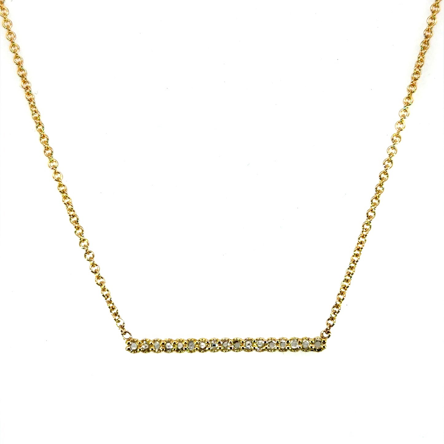18k Yellow Gold Rose Cut Diamond Bar Necklace