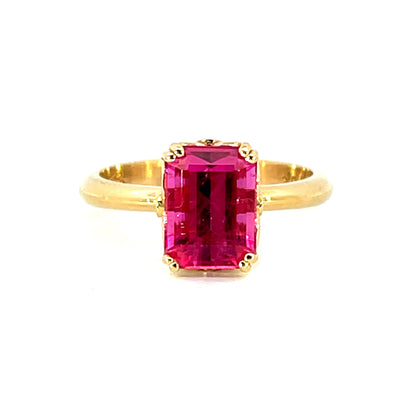 20k Rose Gold Pink Tourmaline Ring with White Diamonds