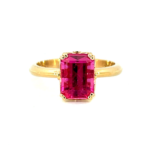 20k Rose Gold Pink Tourmaline Ring with White Diamonds
