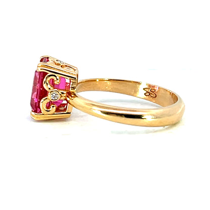 20k Rose Gold Pink Tourmaline Ring with White Diamonds