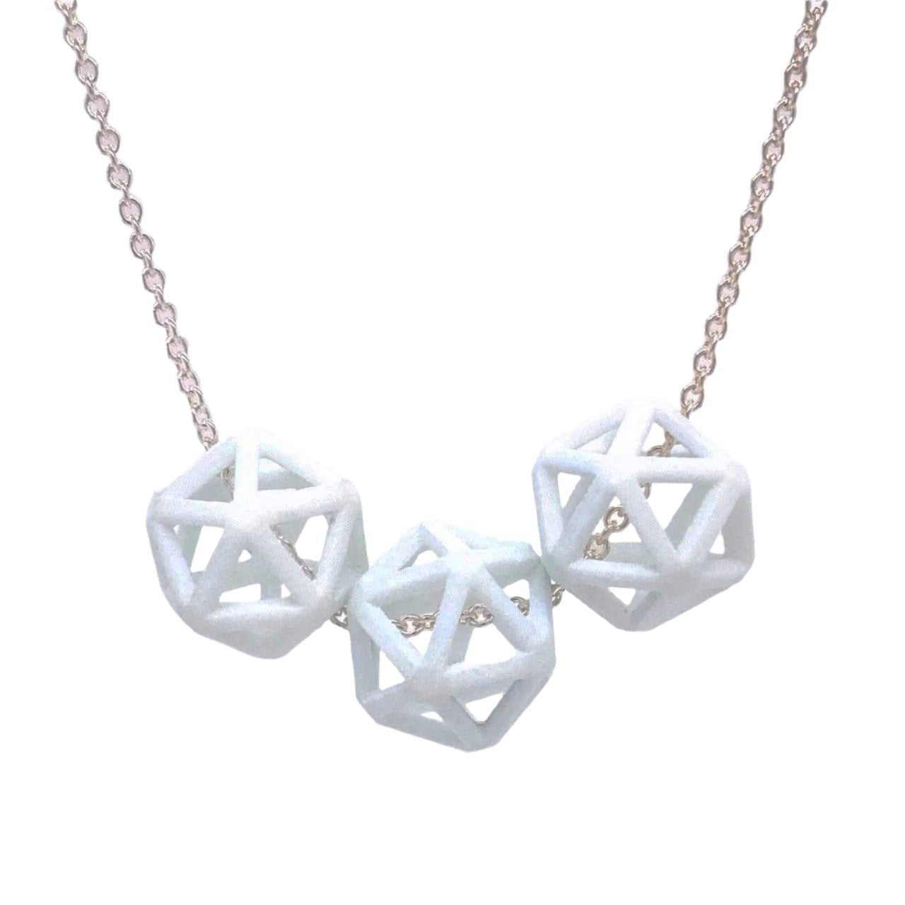 White Nylon Isohedron Trio on a Sterling Silver Chain