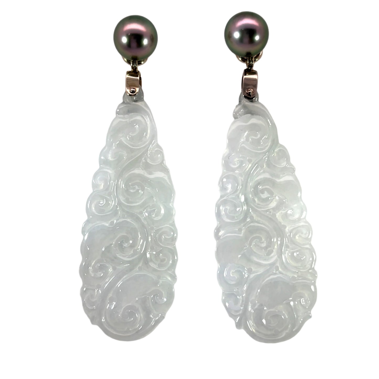 18k White Gold Carved White Jade Earring Jackets