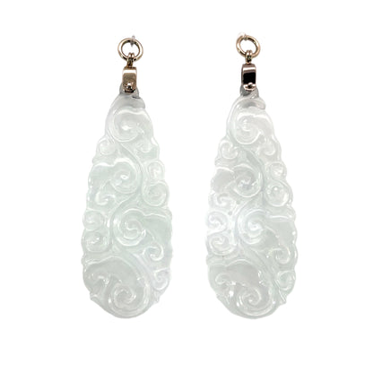 18k White Gold Carved White Jade Earring Jackets