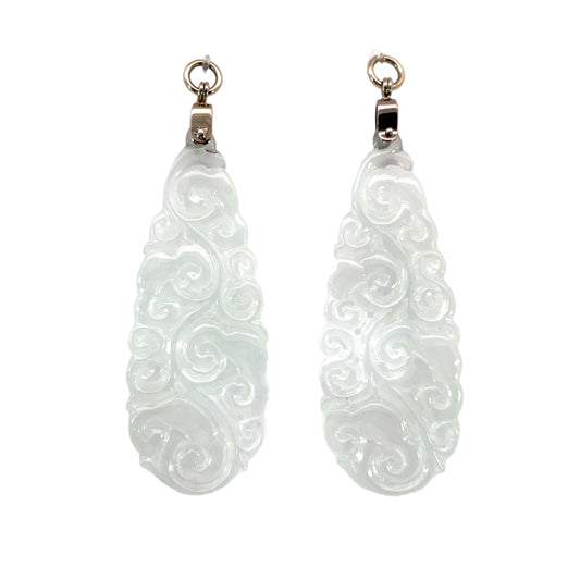 18k White Gold Carved White Jade Earring Jackets