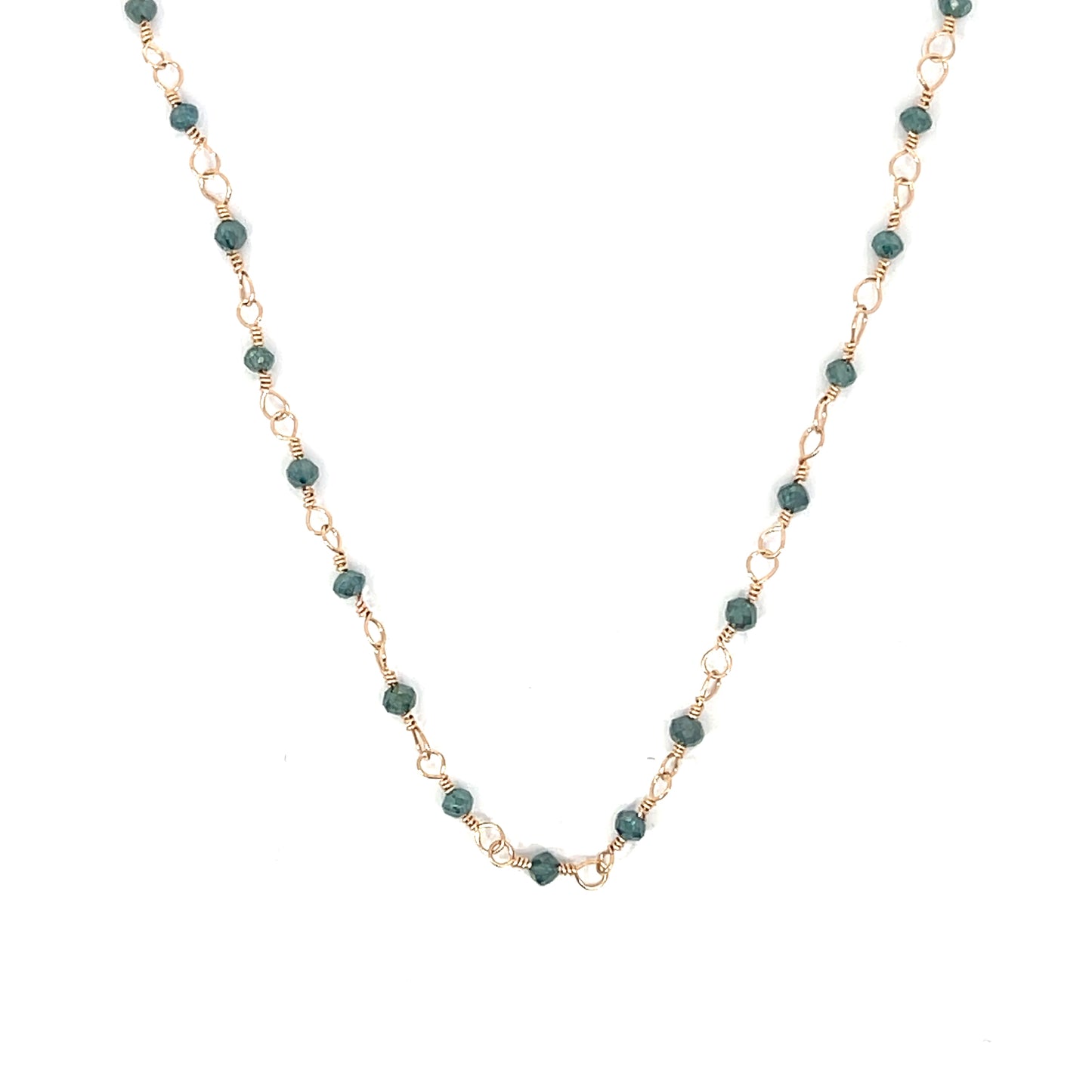 18k Rose Gold Wired Wrapped Necklace with Blue Diamonds