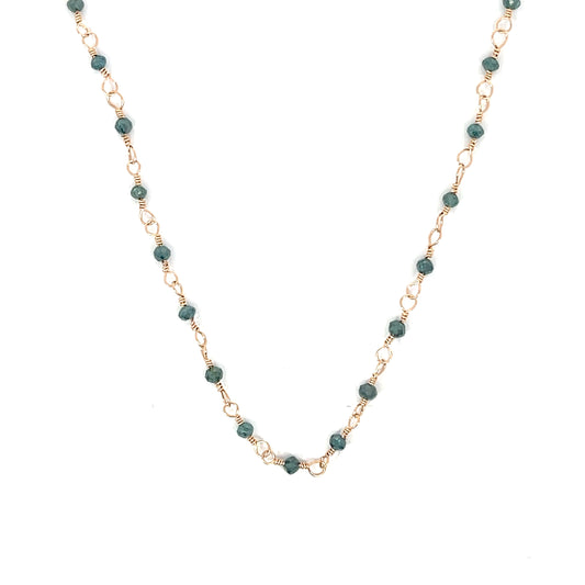 18k Rose Gold Wired Wrapped Necklace with Blue Diamonds