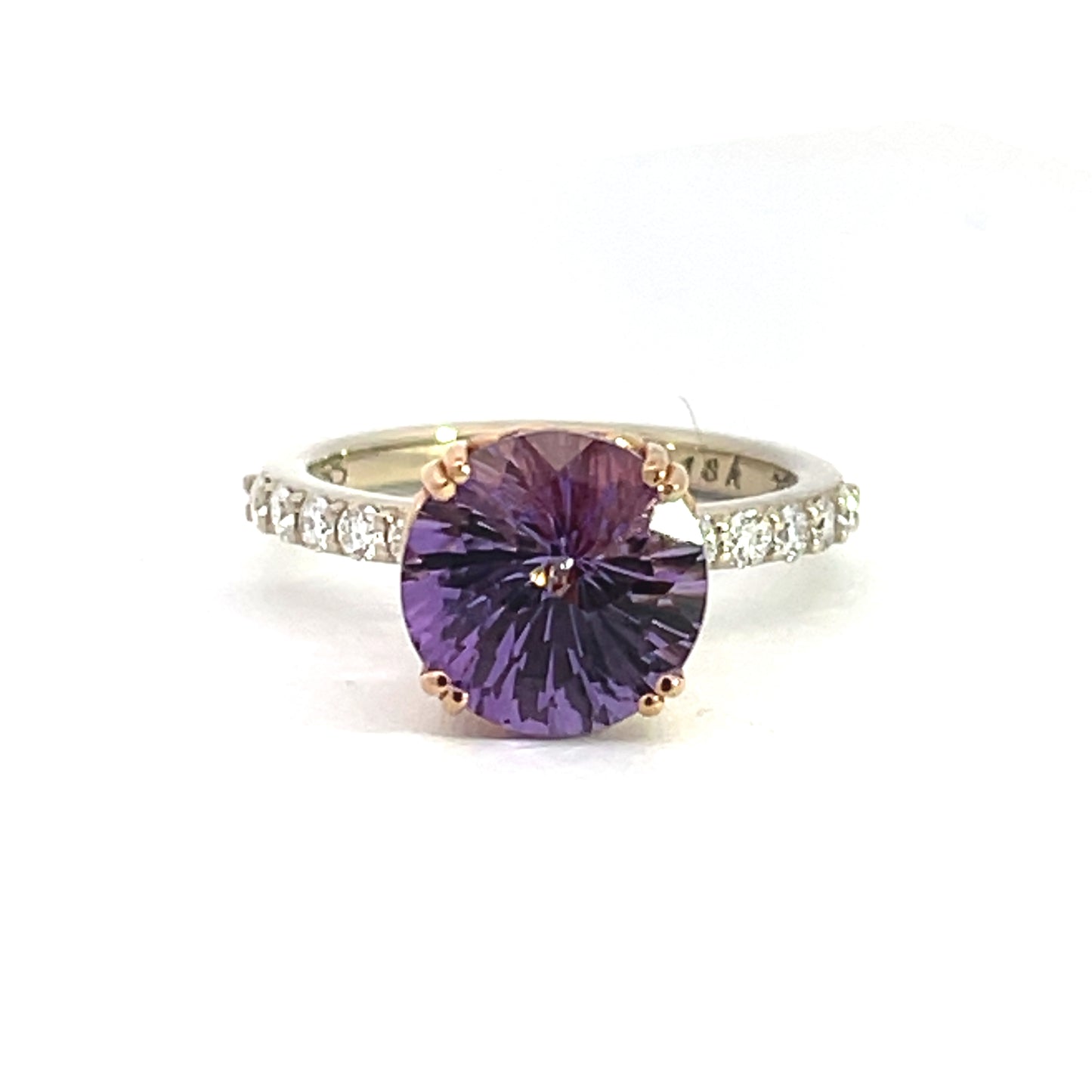 White Gold and Rose Gold Two Toned Amethyst Ring