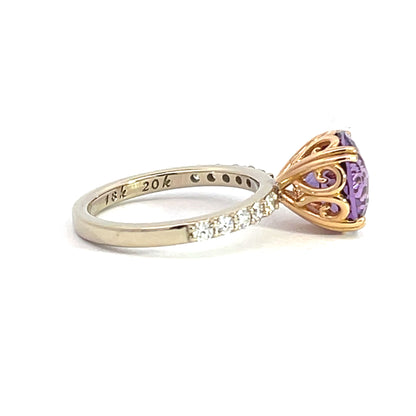 White Gold and Rose Gold Two Toned Amethyst Ring