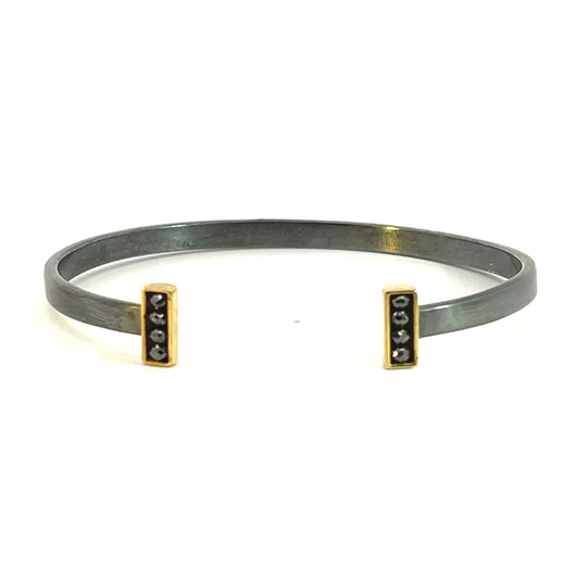 18k Yellow Gold and Oxidized Sterling Silver Black Diamond Cuff Bracelet