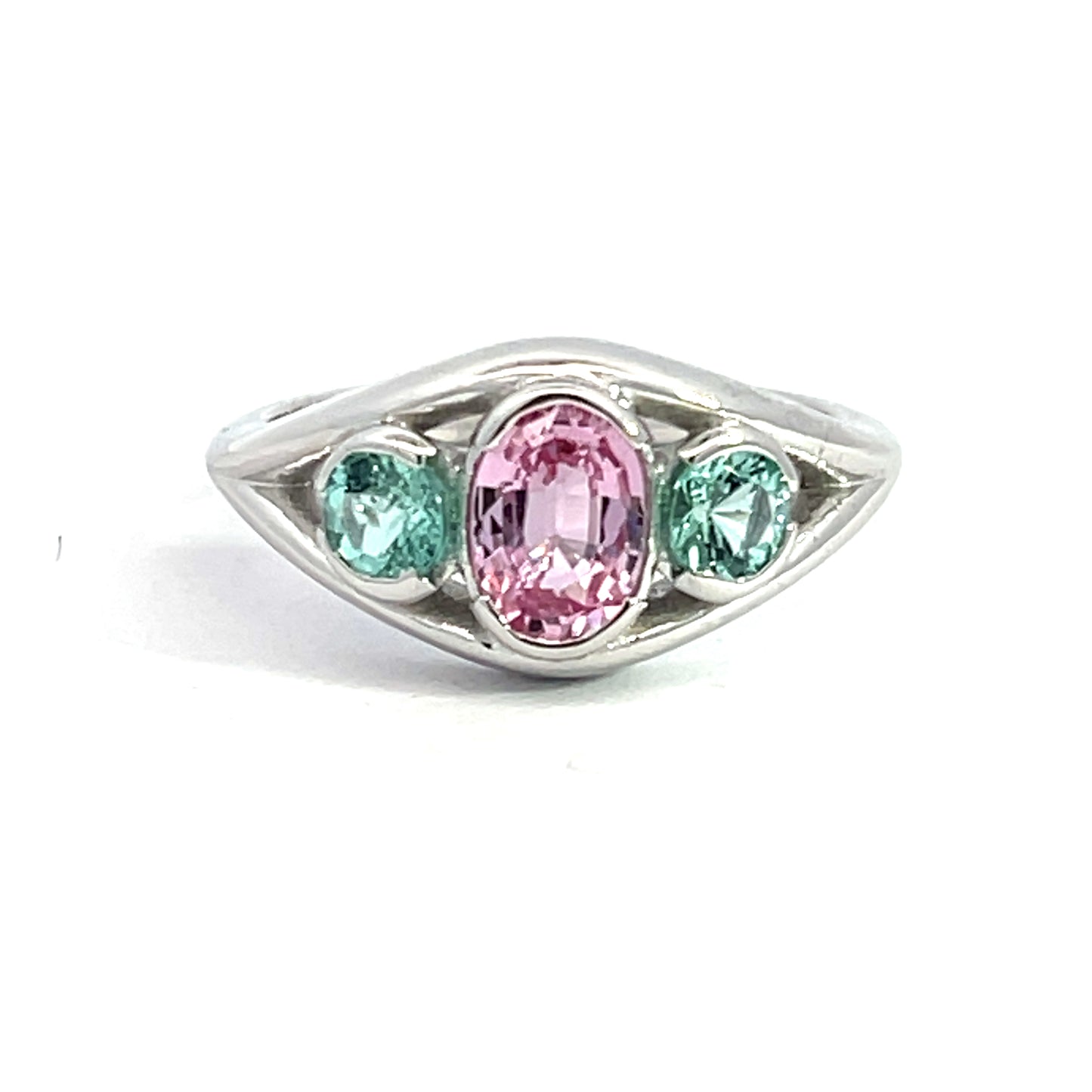 18k White Gold Padparadscha Sapphire and Tourmaline Ring