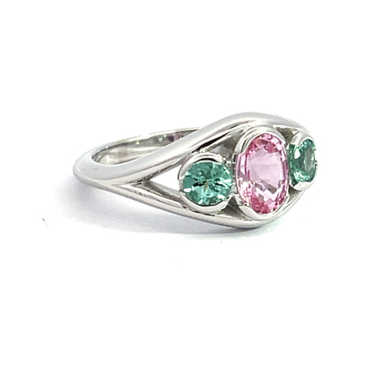 18k White Gold Padparadscha Sapphire and Tourmaline Ring