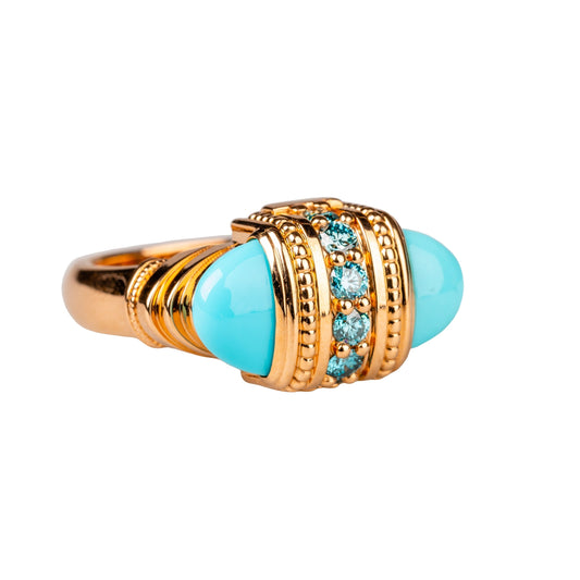 Rose Gold Turquoise and Aqua Blue Diamond Arch Ring