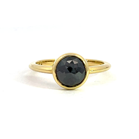 18k Yellow Gold Rose Cut Black Diamond Ring