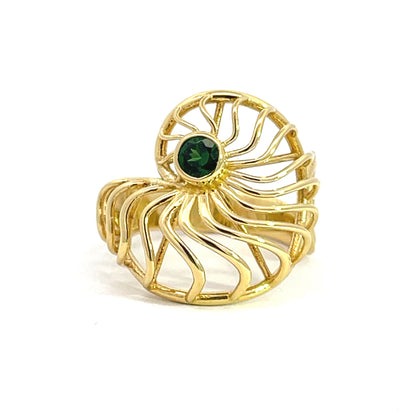 18k Yellow Gold Tsavorite Garnet Ammonite Ring