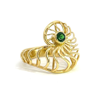 18k Yellow Gold Tsavorite Garnet Ammonite Ring