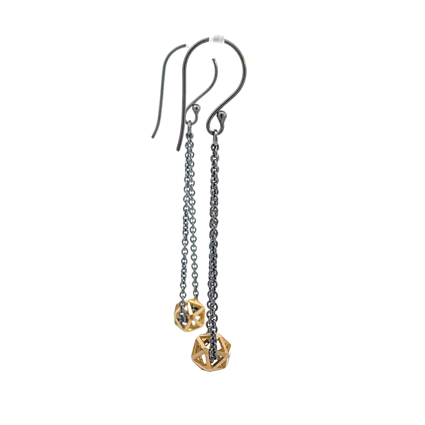 Oxidized Sterling Silver Drop Earrings with Gold-plated Isohedrons