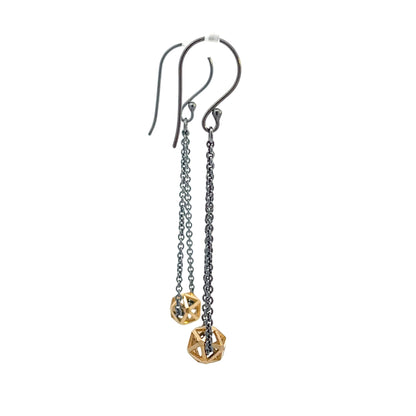 Oxidized Sterling Silver Drop Earrings with Gold-plated Isohedrons