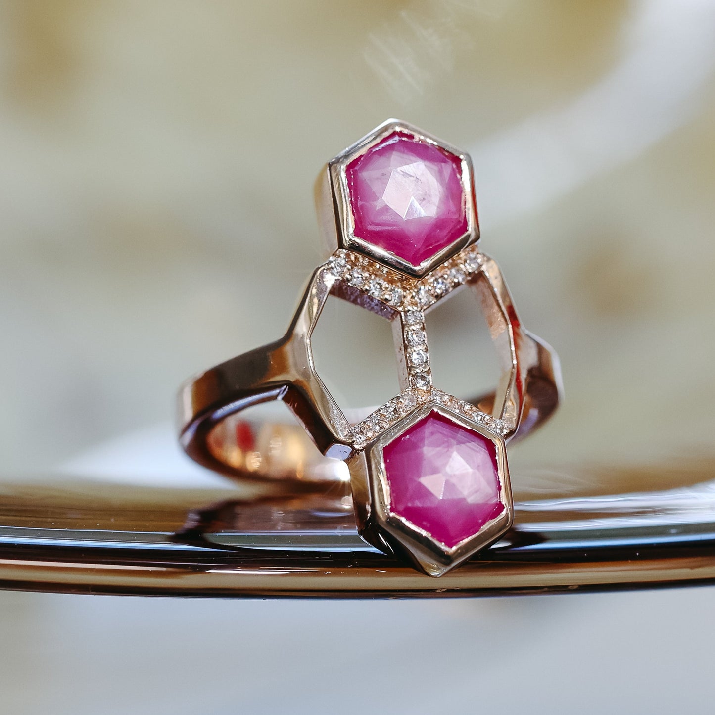 Double Hexagon Pink Sapphire Ring