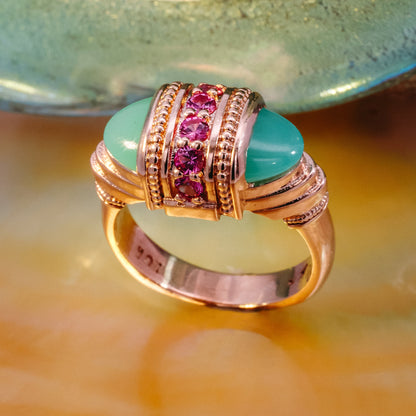 18k Rose Gold Chrysoprase and Sapphire Arch Ring
