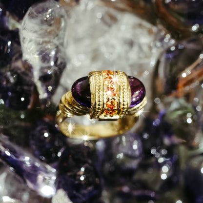 18k Yellow Gold Arch Ring with Amethyst and Citrine