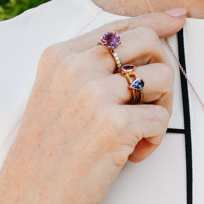 18k Rose Gold Ring with Two Pear Shaped Sri Lankan Sapphire