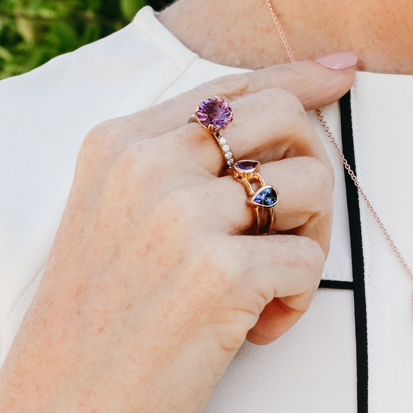 White Gold and Rose Gold Two Toned Amethyst Ring