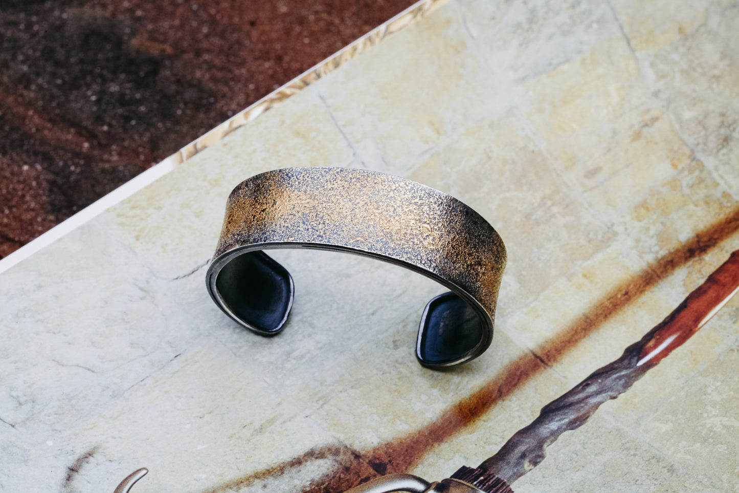 Oxidized Sterling Silver and 24k Gold "Fairy Dust" Narrow Cuff