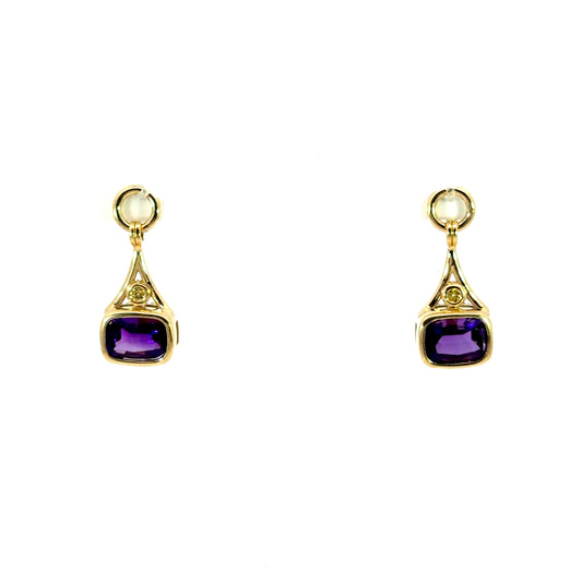 18k Yellow Gold Amethyst and Yellow Diamond Earring Jackets