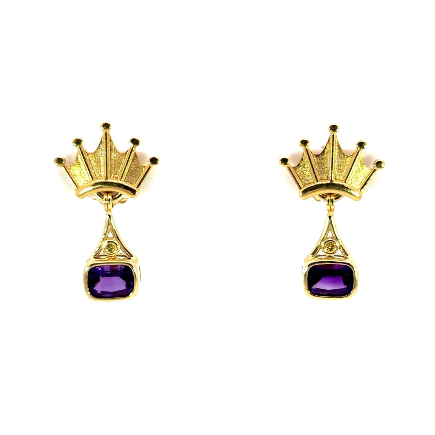 18k Yellow Gold Amethyst and Yellow Diamond Earring Jackets