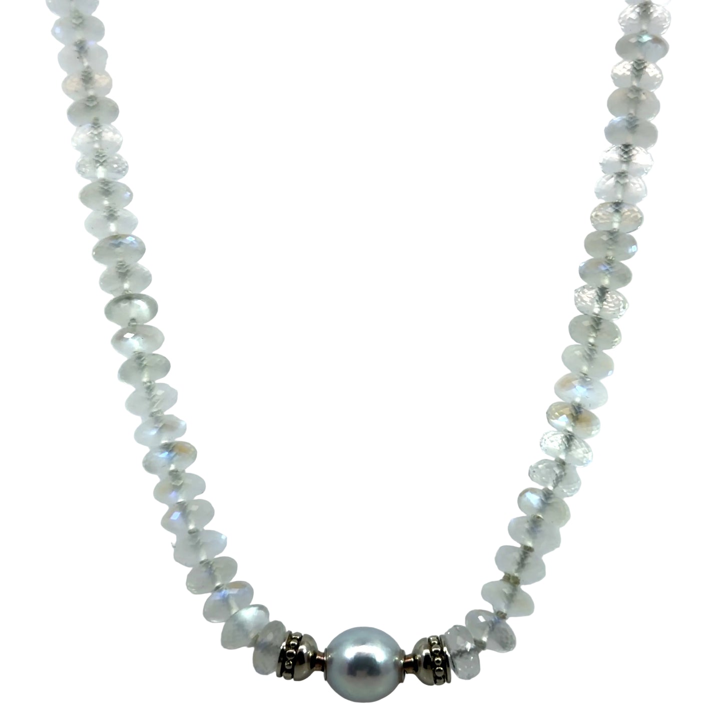 Faceted Moonstone Necklace with "Modullyn" 18k White Gold Ends