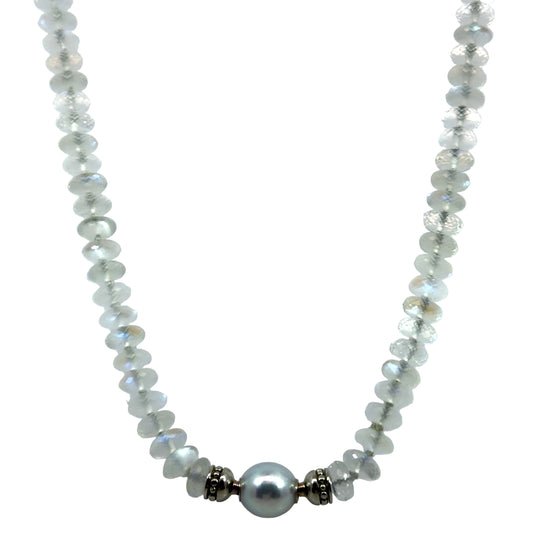 Faceted Moonstone Necklace with "Modullyn" 18k White Gold Ends