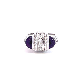 18k White Gold Arch Ring with Amethyst and White Diamonds