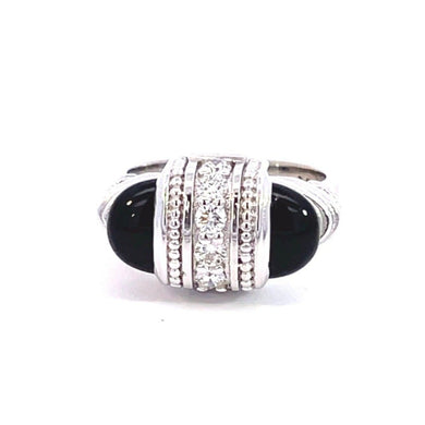 18k White Gold Onyx and White Diamond Arch Ring