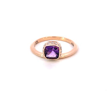 Load image into Gallery viewer, 18k Rose Gold Offset Cushion Cut Amethyst Ring