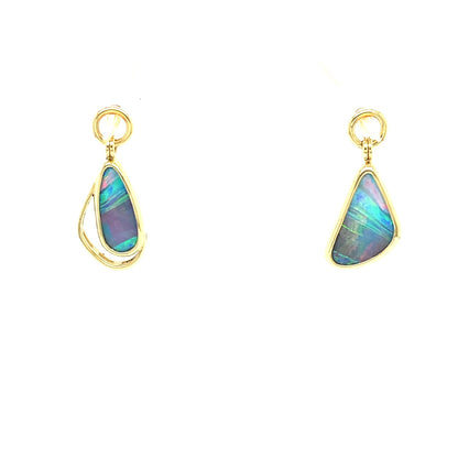 Assymetrical Yellow Gold Boulder Opal Earring Jackets