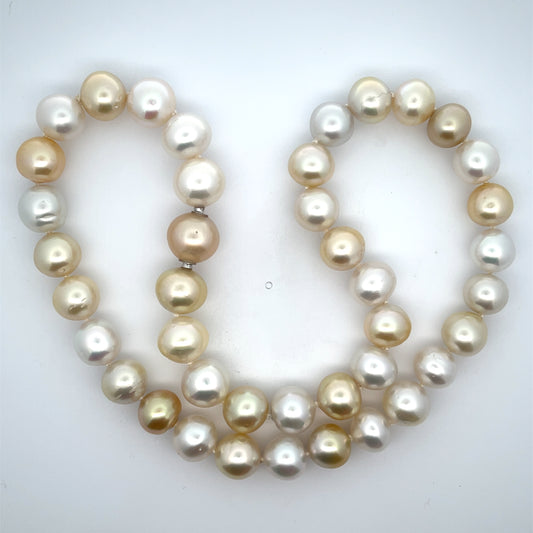 10mm-12mm Gold and White Pearl Strand with White Gold Clasp