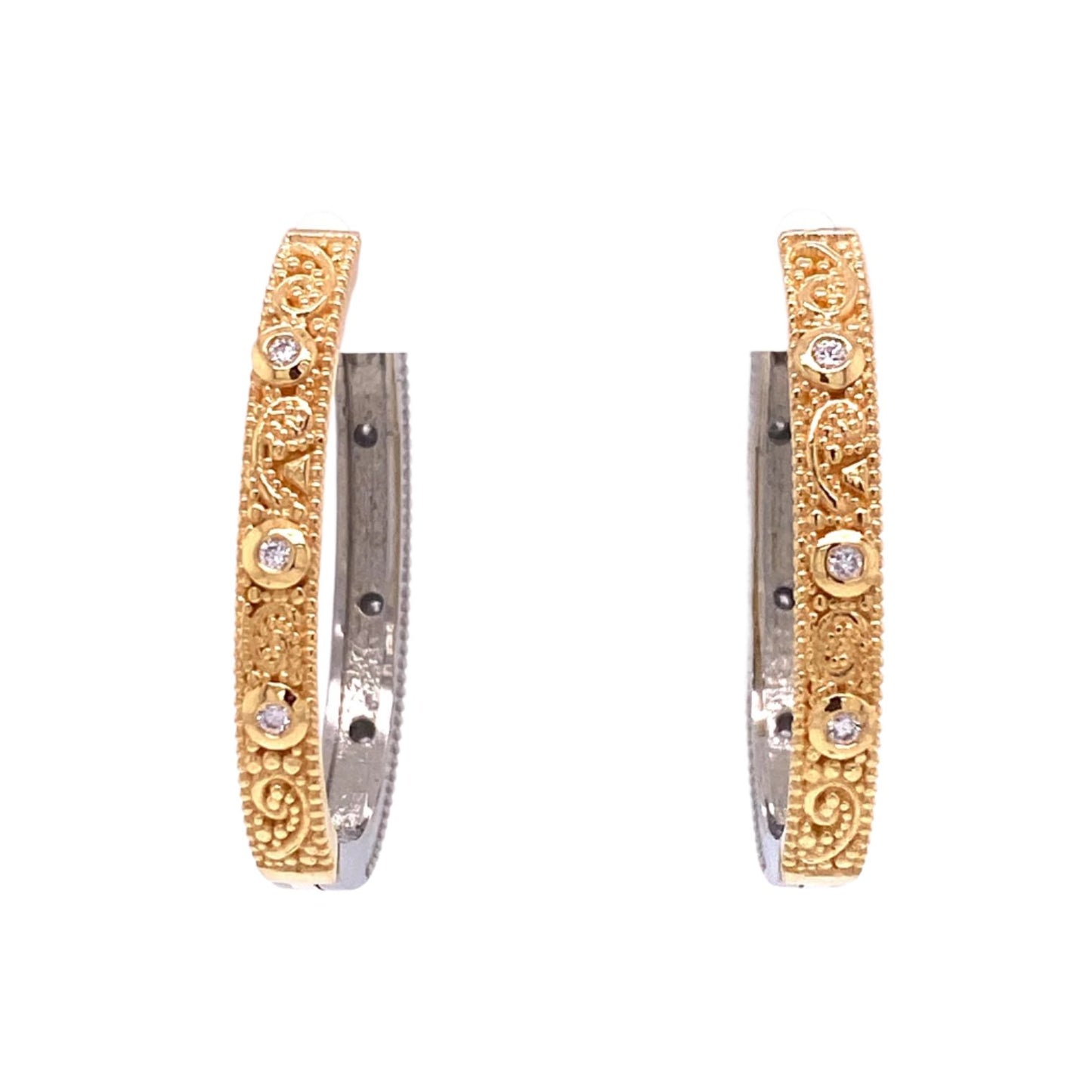 llyn-Patterned Reversible White and Yellow Gold Hoops