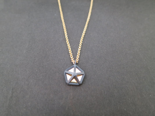 Oxidized Sterling Silver and 14k Yellow Gold Pentagon Necklace on Gold Filled Chain