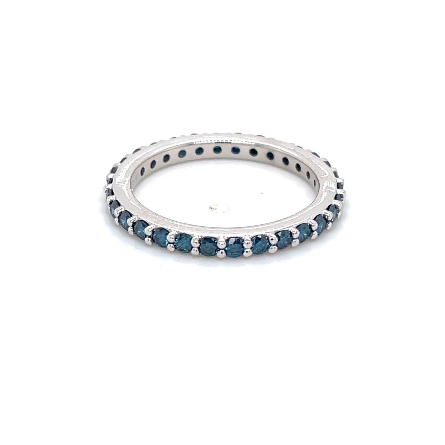 18k White Gold Teal Blue Diamond Anniversary Band