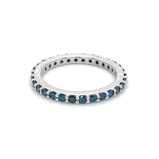 18k White Gold Teal Blue Diamond Anniversary Band