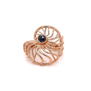 18k Rose Gold Black Diamond Ammonite Ring